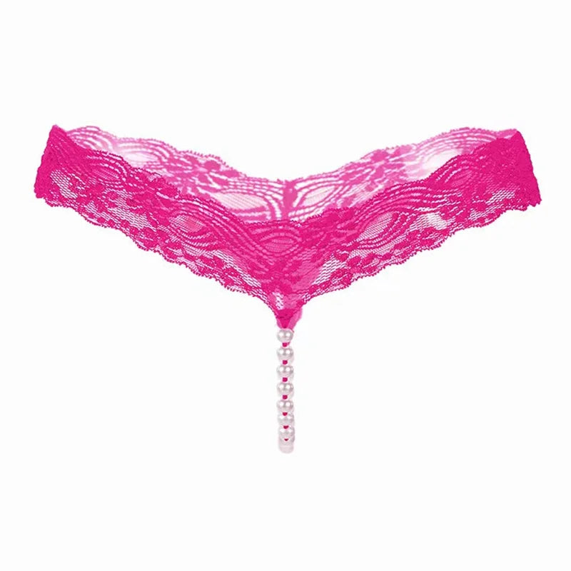 Sexy Underwear Women Erotic Sexy Lace T-Pants Pearl Massage Panties Ladies Transparent Seamless