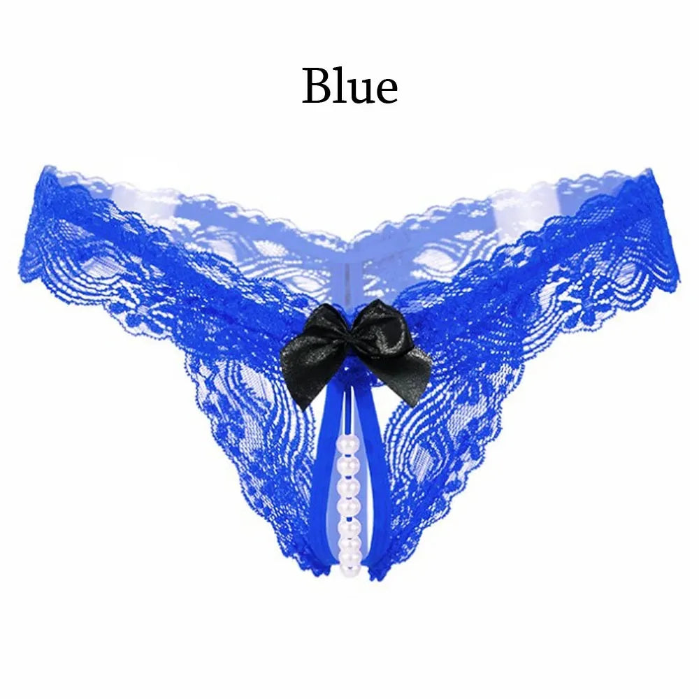 Sexy Lace Pearl Thong Open Underwear Transparent T Pants High Elasticity Sexy Lingerie for Women Mini Panties