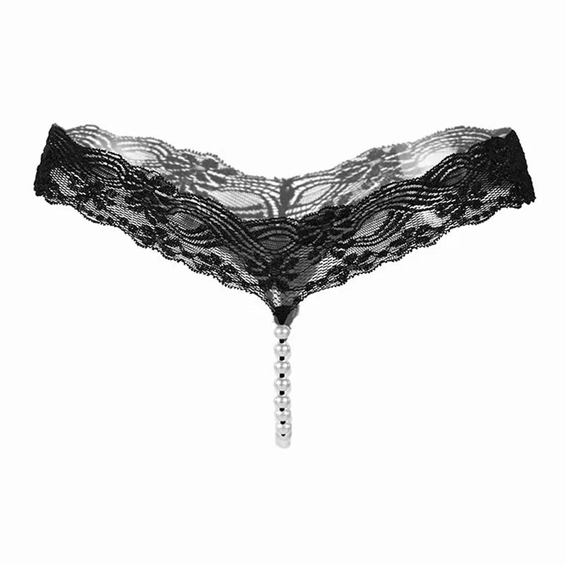 Sexy Underwear Women Erotic Sexy Lace T-Pants Pearl Massage Panties Ladies Transparent Seamless