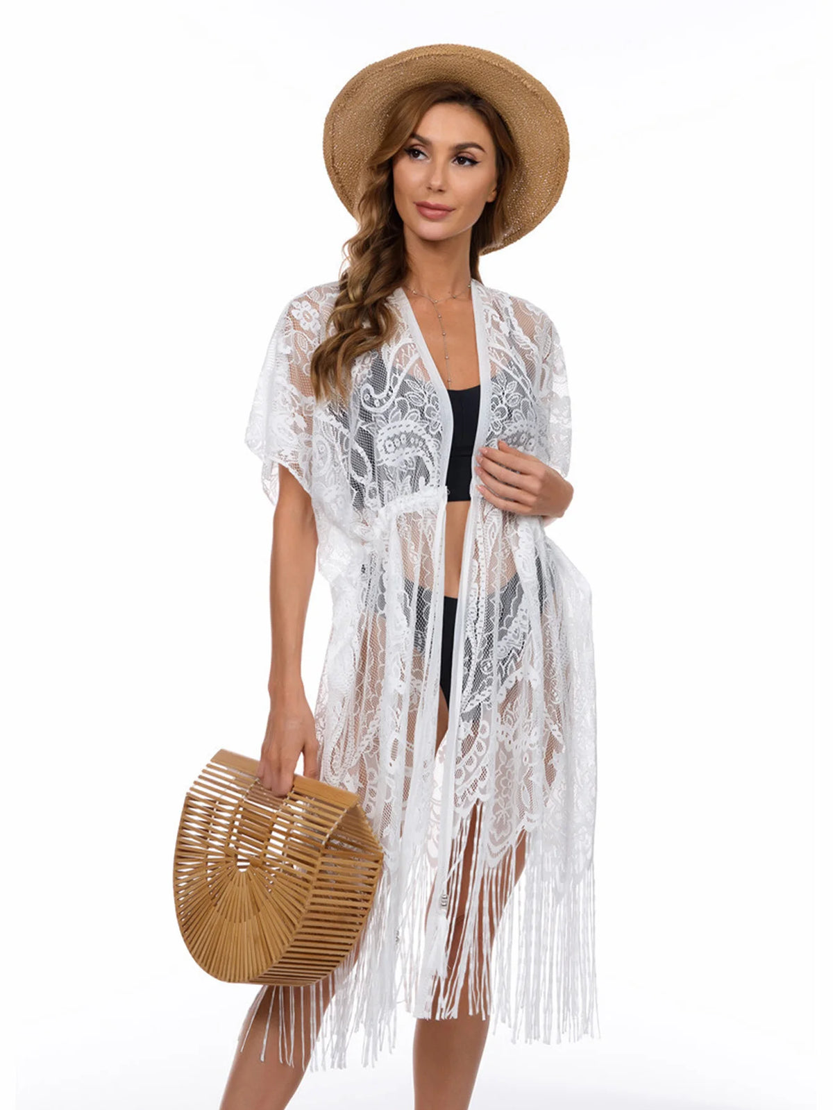 Women Swimsuit Cover Up Tassels beach sarong Long Beach Dress Floral Lace Bathing Suit Kimono Bikini Swim Coverup