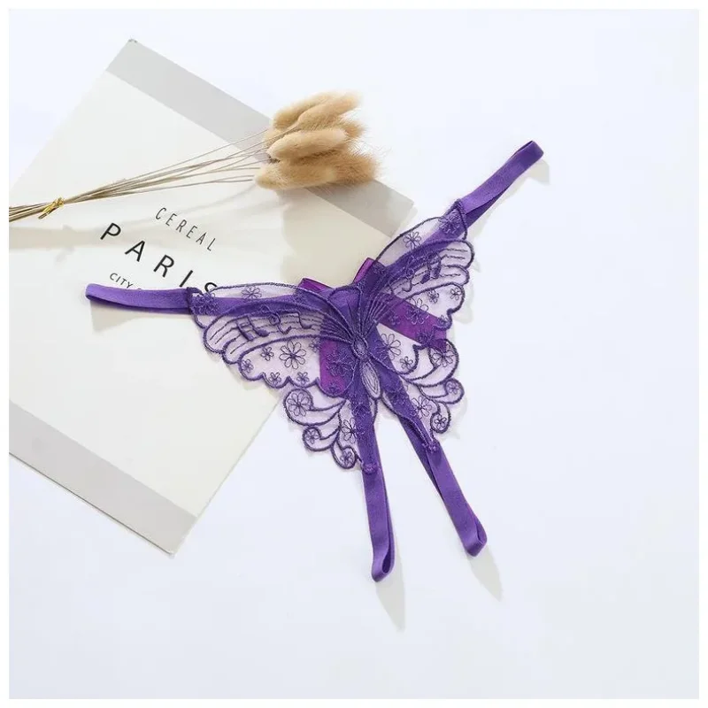 Women Sexy Lingerie Thong Open Panties Crotch Lace T-back Bow Underwear Crotchless Pants Open Back Underpants Briefs