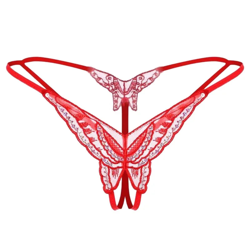 Womens Panties Sexy Lingerie Lace Sequins Embroidery Open Crotch Briefs Thong Transparent T Pants Underwear Ladies Pantys