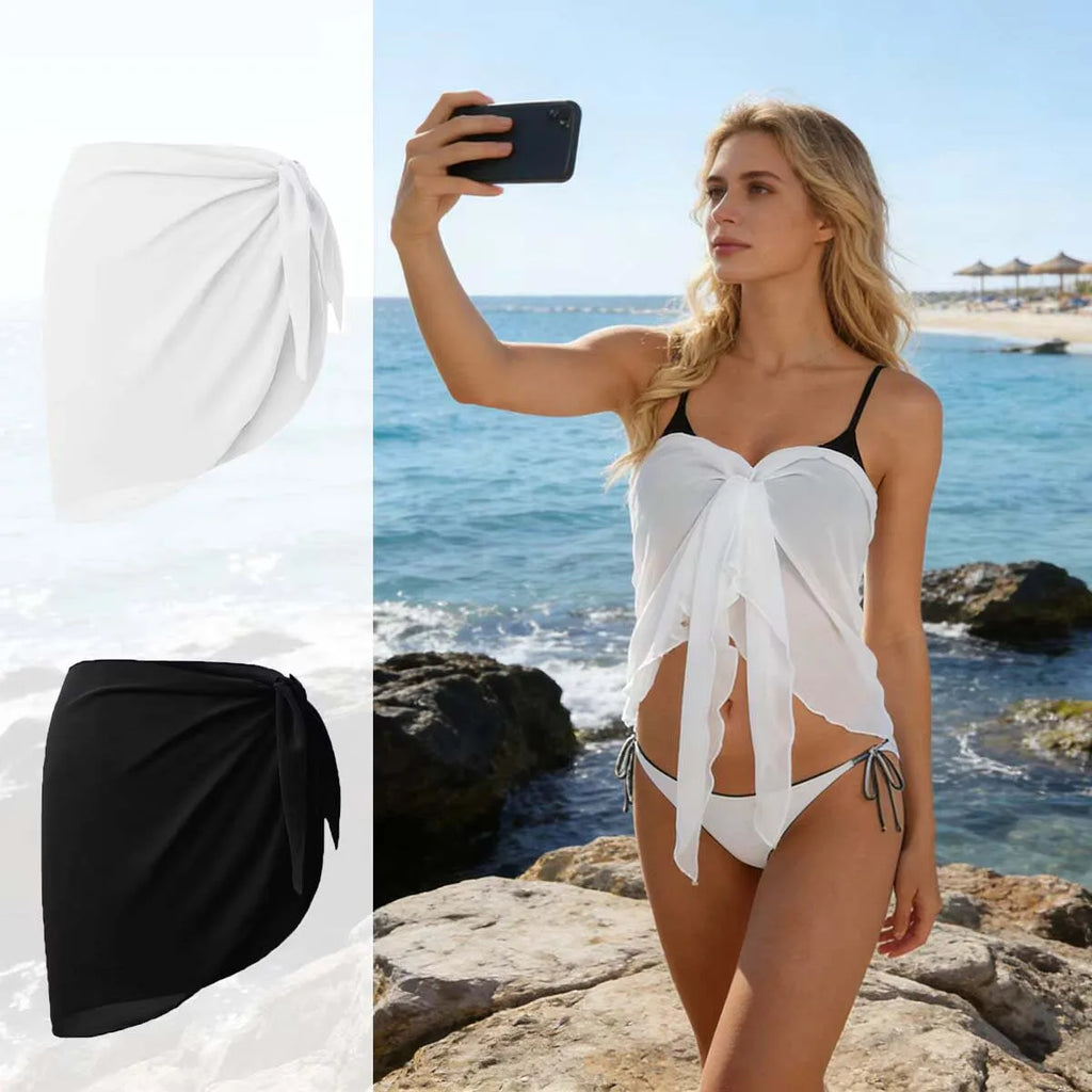 Women Summer Short Sarongs Swimsuit Coverups Beach Bikini Wrap Sheer Short Skirt Chiffon Scarf Cover Ups for Swimwear