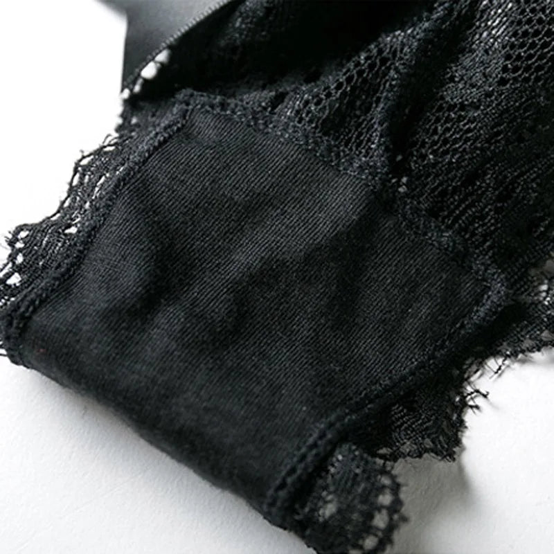 Sexy Transparent Lace Lady thong Solid Color Women's Underwear Buttocks Big Bow Decoration T-back Temptation Mesh Female T-pants